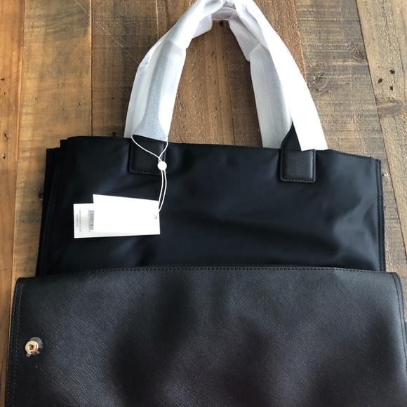 NWT TORY BURCH BLACK ELLA NYLON PACKABLE TOTE - Picture 2 of 8